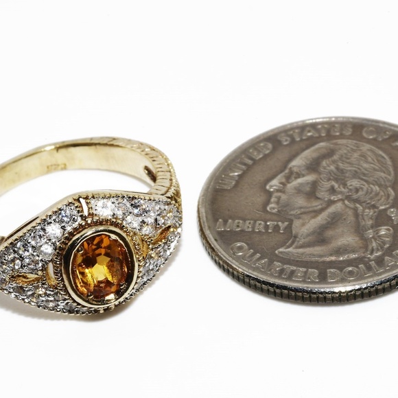 $395 .925 Sterling Silver 1.40CT Natural Yellow Citrine & Topaz Cocktail Ring - Picture 7 of 7